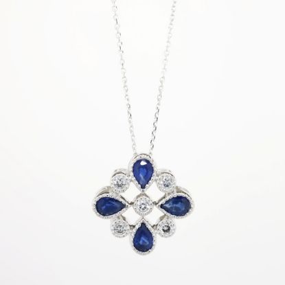 Picture of 14k White Gold & 1.00ct Sapphire Maltese Cross Pendant Necklace with Diamond Accents