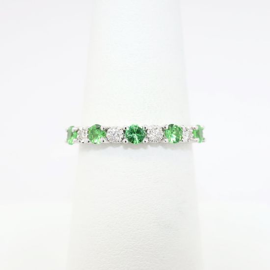 Picture of 14k White Gold, Tsavorite and Diamond Band Ring