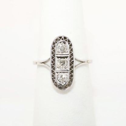 Picture of Antique Edwardian Era 14k White Gold & Triple Old Mine Cut Diamond Ring