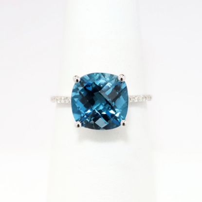 Picture of 10k White Gold & 5.00ct London Blue Topaz Ring with Diamond Accents