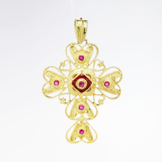 Picture of 18k Yellow Gold, Enamel & 0.85ct Ruby Cross Pendant