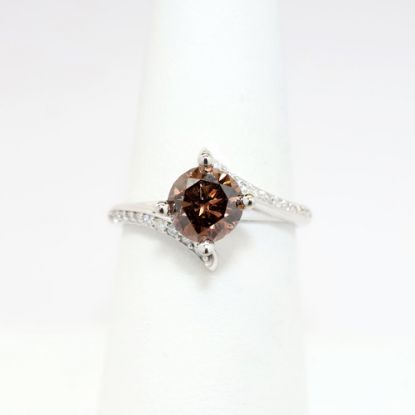 Picture of 14k White Gold & Fancy Dark Orange-Brown Round Brilliant Cut Diamond Ring 
