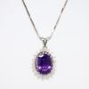 Picture of 14k White Gold & Oval Cut Amethyst Pendant Necklace with Diamond Halo