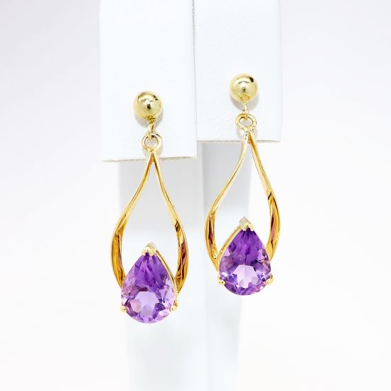 Picture of 14k Yellow Gold & Pear Cut Amethyst Drop Earrings