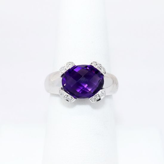 Picture of 14k White Gold, Fancy Oval Cut Amethyst & Diamond Ring