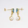 Picture of 14k Yellow Gold, Blue Topaz & Pearl Drop Earrings