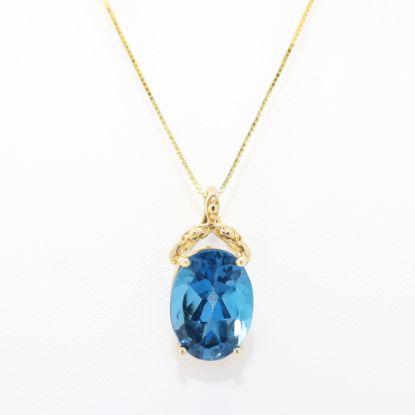 Picture of 10k Yellow Gold & Oval Cut Blue Topaz Pendant Necklace