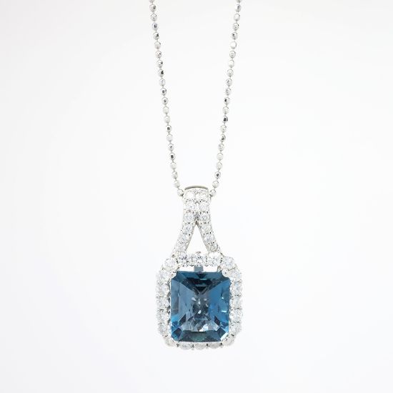 Picture of 14k White Gold, London Blue Topaz and Diamond Necklace