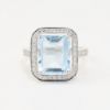 Picture of 14k White Gold & 4.32ct Emerald Cut Aquamarine Ring with Diamond Halo