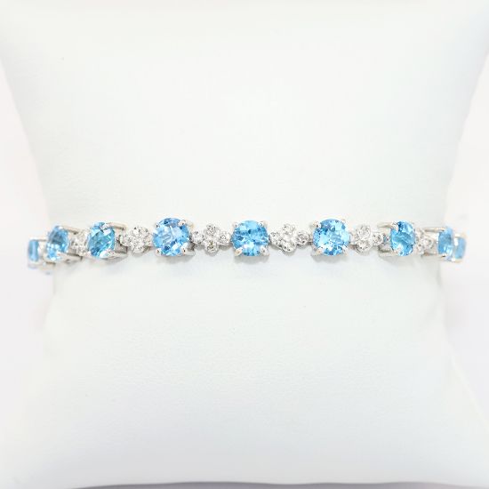 Picture of 14k White Gold, Blue Topaz and Diamond Tennis Style Bracelet