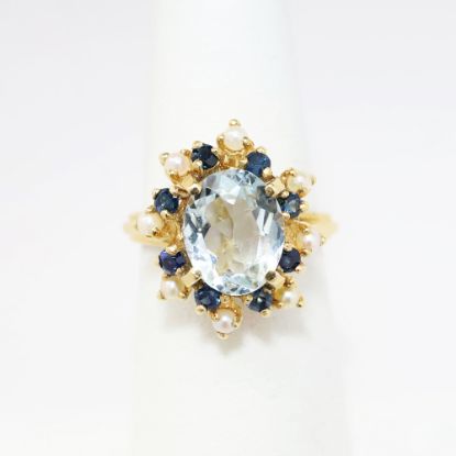 Picture of 14k Yellow Gold, Blue topaz, Sapphire and Pearl Ring