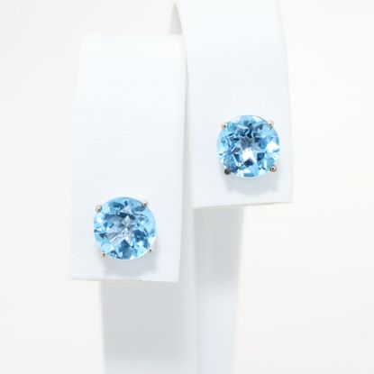 Picture of 18K White Gold & Blue Topaz Solitaire Stud Earrings