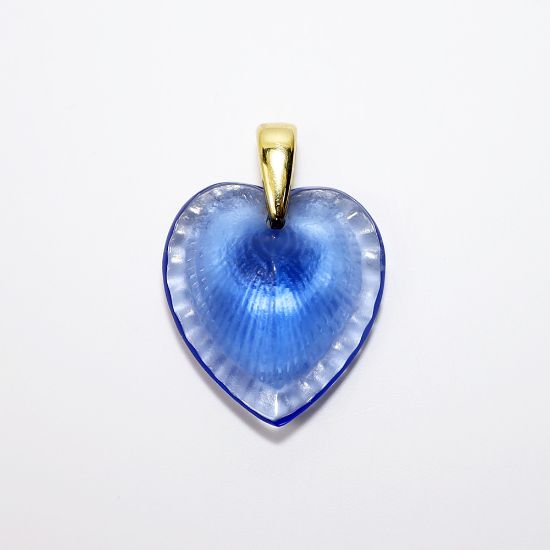 Picture of Lalique France Crystal 'Telline' Shell Textured Heart Pendant in Blue 