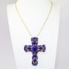 Picture of Vintage Alice Caviness Faux Lapis Cabochon Cross Pendant/Brooch Necklace