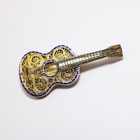 Picture of Antique Gilt Portuguese .833 Silver & Cobalt Enamel Guitar Brooch