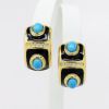 Picture of Vintage Signed Christian Dior Faux Turquoise Cabochon, Black Enamel & Rhinestone Earrings