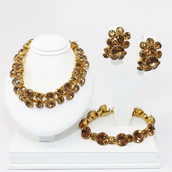 Picture of Vintage 1950's Kramer of New York Topaz Rhinestone Necklace, Bracelet & Earring Set