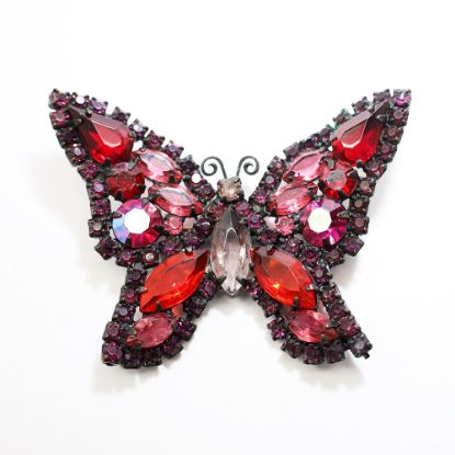 Picture of Vintage Weiss Red, Purple, Pink & Black Rhinestone Butterfly Brooch
