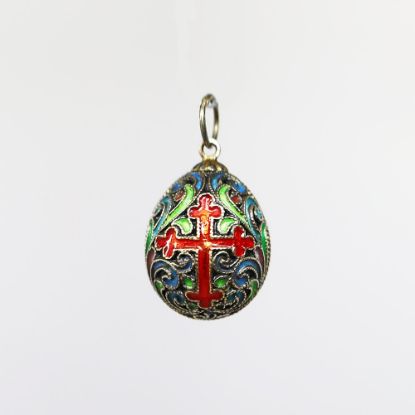 Picture of Vintage Sterling Silver & Cloisonné Enameled Fabergé Style Egg Pendant/Charm