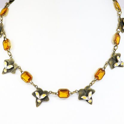 Picture of Antique Art Deco Era Gilt Brass, Czech Glass & Enamel Necklace