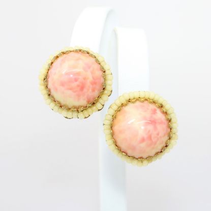 Picture of Vintage Miriam Haskell Faux Coral Cabochon Clip-On Earrings