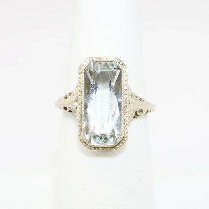 Picture of Vintage Art Deco Era 14k White Gold Filigree & Aquamarine Ring