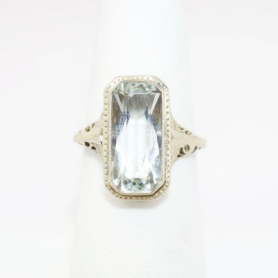 Picture of Vintage Art Deco Era 14k White Gold Filigree & Aquamarine Ring