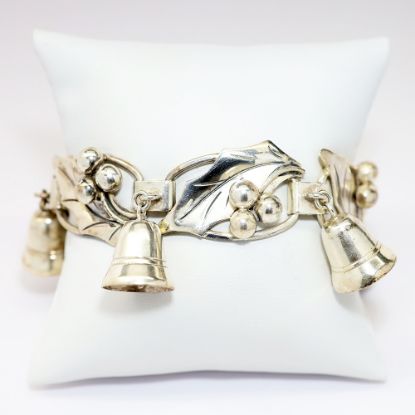 Picture of Vintage Taxco, Mexico Sterling Silver Holly & Bells Bracelet by Damaso Gallegos