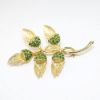 Picture of Vintage Weiss Gold Tone & Green Rhinestone Leaves Brooch & Earrings Set