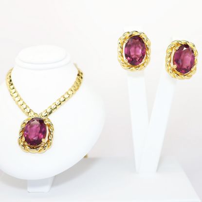 Picture of Vintage Signed Christian Dior Amethyst Purple Crystal Necklace & Clip-On Earring Set.