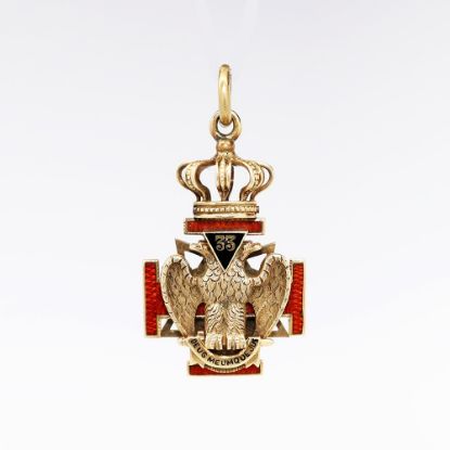 Picture of Antique 14k Gold & Enamel Double Sided 33nd Degree Scottish Rite Masonic Watch Fob/Pendant