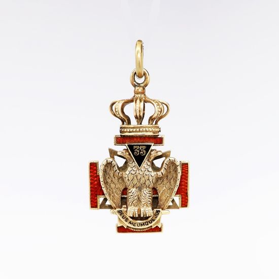 Picture of Antique 14k Gold & Enamel Double Sided 33nd Degree Scottish Rite Masonic Watch Fob/Pendant