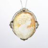 Picture of Art Deco Era 14k White Gold Filigree & Carved Shell Cameo Pendant/Brooch