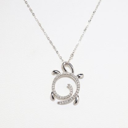 Picture of 14k White Gold & Diamond Turtle Pendant Necklace