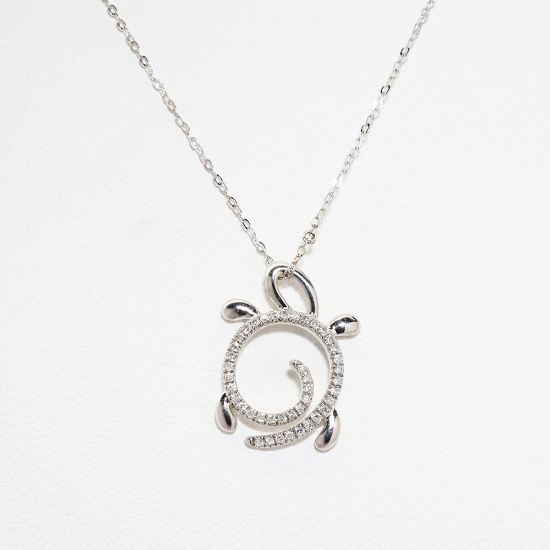 Picture of 14k White Gold & Diamond Turtle Pendant Necklace