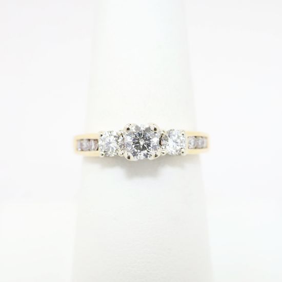 Picture of 14k Yellow Gold & Round Brilliant Cut Diamond Three-Stone Ring