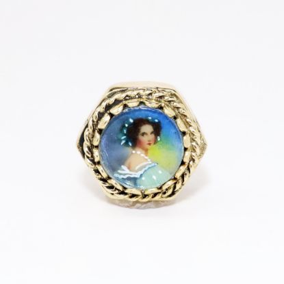 Picture of 14k Yellow Gold & Hand Painted Cameo Portrait Slide Charm