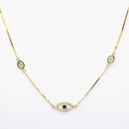 Picture of Exclusive 14k Yellow Gold, Diamond & Sapphire Evil Eye Necklace