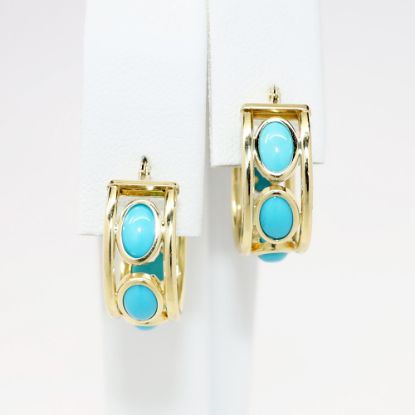 Picture of 14k Yellow Gold & Turquoise Cabochon Hoop Earrings