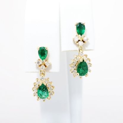 Picture of 14k Yellow Gold, Emerald and Diamond Drop Earrings