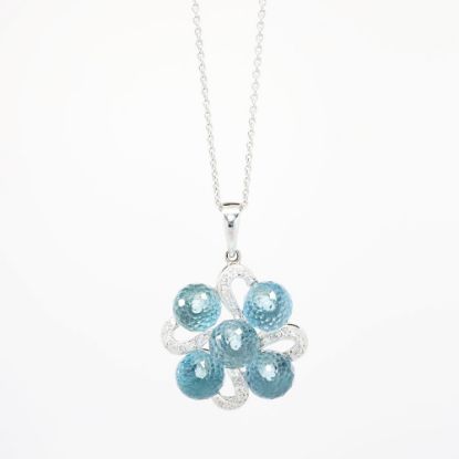 Picture of 18k White Gold, Aquamarine and Diamond Cluster Pendant Necklace