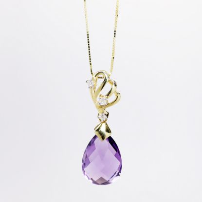 Picture of 14k Yellow Gold & Amethyst Briolette Pendant with Diamond Accents