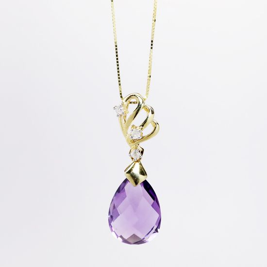 Picture of 14k Yellow Gold & Amethyst Briolette Pendant with Diamond Accents