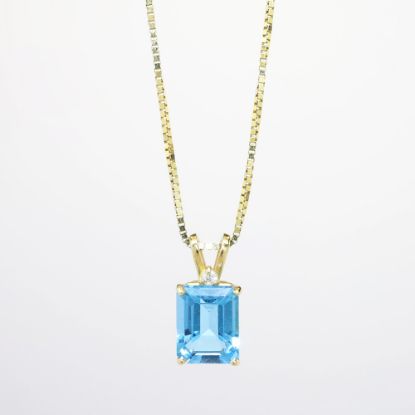 Picture of 14k Yellow Gold, Emerald Cut Blue Topaz and Diamond Pendant