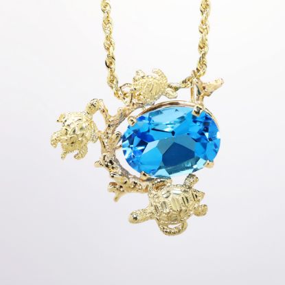 Picture of 14k Yellow Gold & Blue Topaz Pendant with Sea Turtle Motif