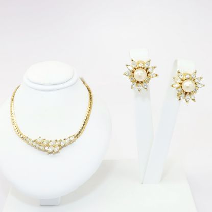 Picture of Vintage Signed Christian Dior Delicate Clear Rhinestone & Faux Pearl Necklace & Earring Set