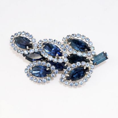 Picture of Vintage Signed Weiss Blue Rhinestone Stylized Leaves Brooch