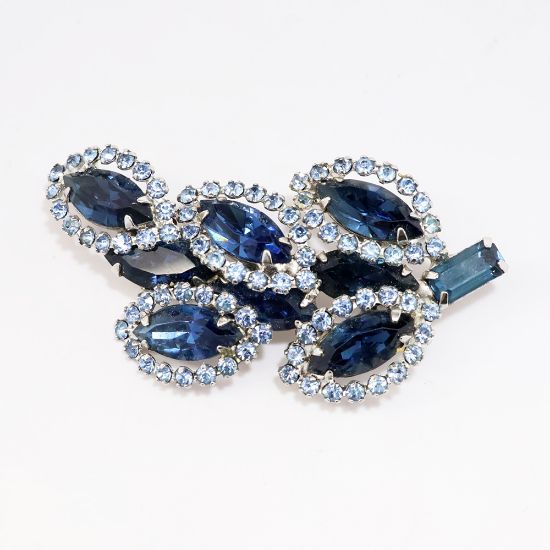 Picture of Vintage Signed Weiss Blue Rhinestone Stylized Leaves Brooch