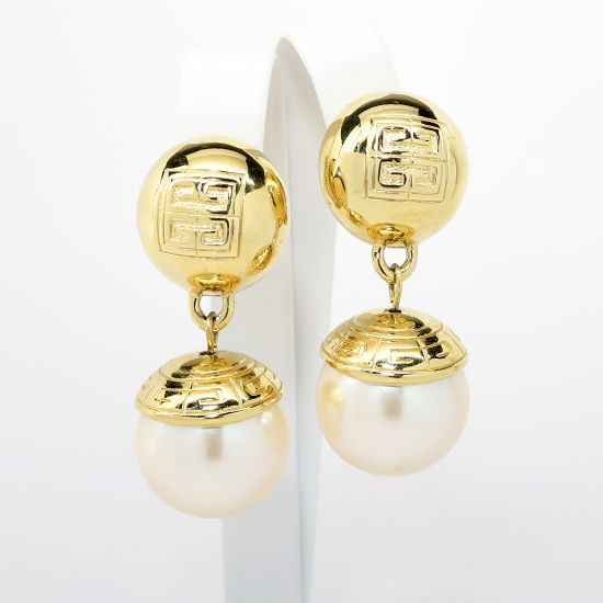 Picture of Vintage Signed 1980's Givenchy Large Faux Pearl Drop Earrings
