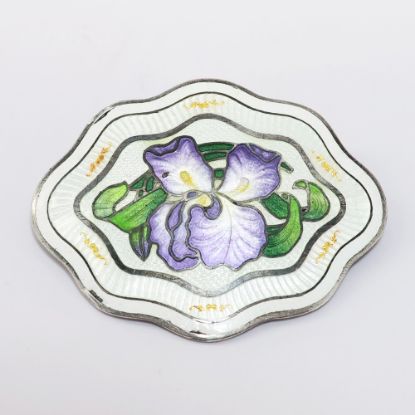Picture of Antique Late Victorian Canadian Sterling Silver & Champlevé Enamel Iris Brooch